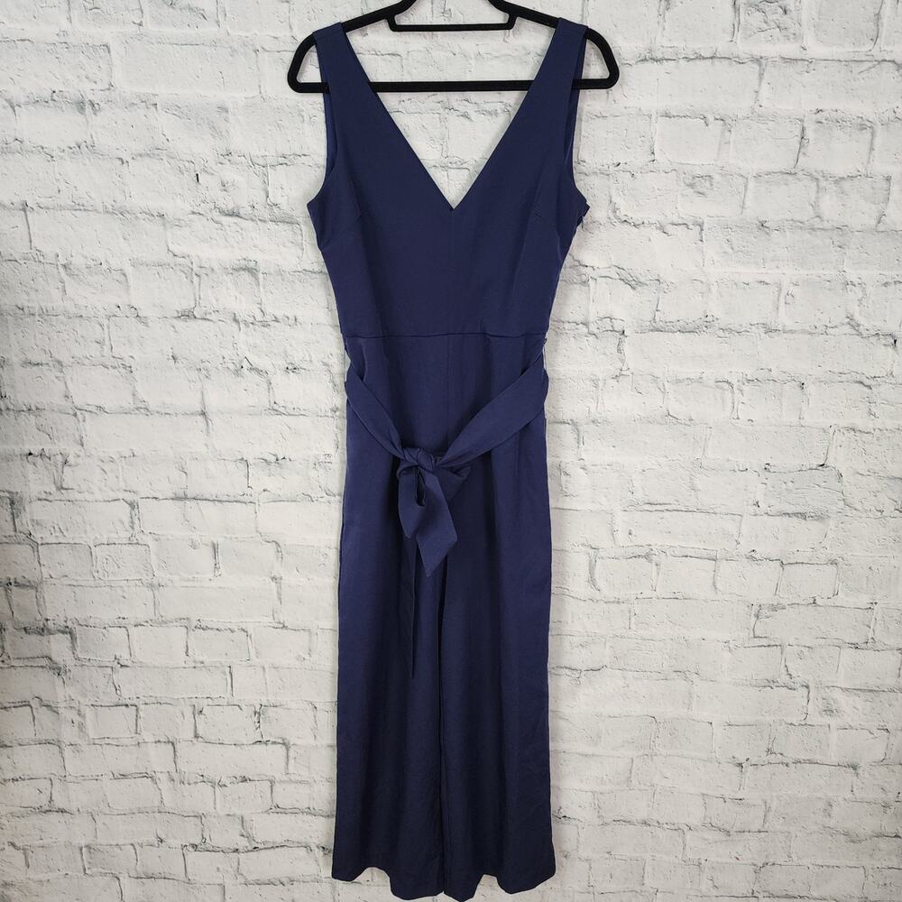 Sam Edelman navy jumpsuit Sz 6 wide leg pockets sleeveless belted A13N